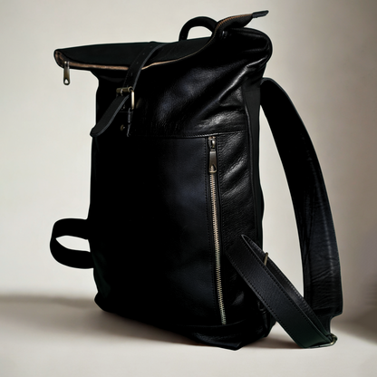 Sac à Dos en Cuir Noir Fait Main